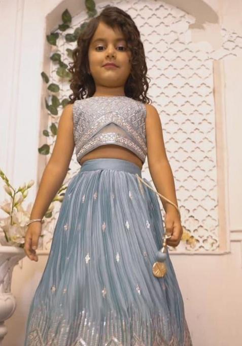 Grey Embroidery Georgette Lehenga Choli For Girl