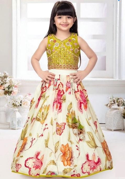 Lemon Embroidery Georgette Lehenga Choli For Girl