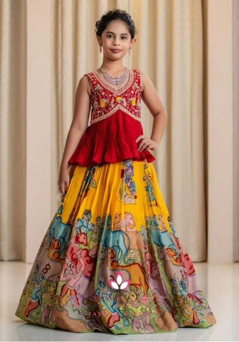 Red Embroidery Georgette Lehenga Choli For Girl