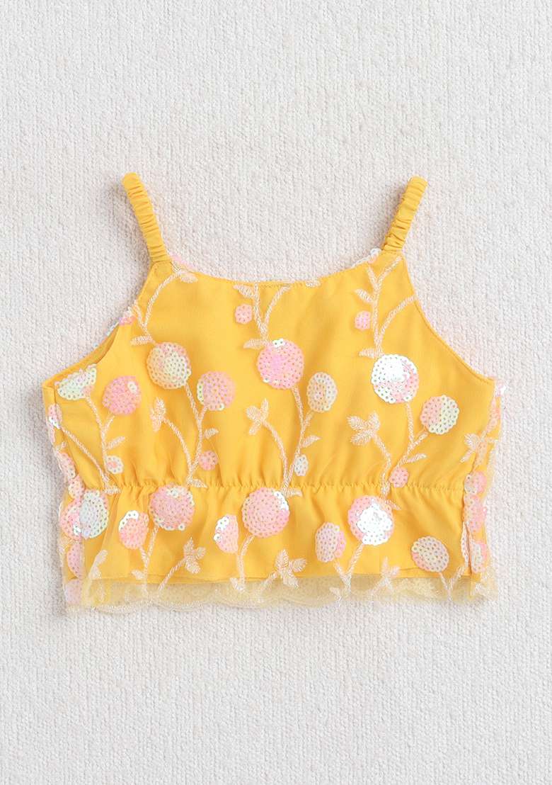Yellow Embellished Polyester Lehenga Set For Girls - Indya