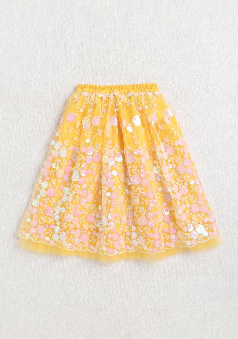 Yellow Embellished Polyester Lehenga Set For Girls - Indya