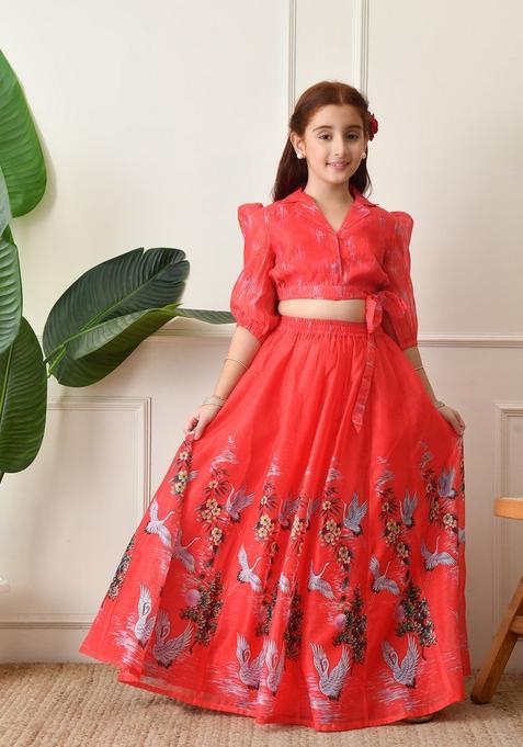 Pink Printed Silk Lehenga Choli For Girl
