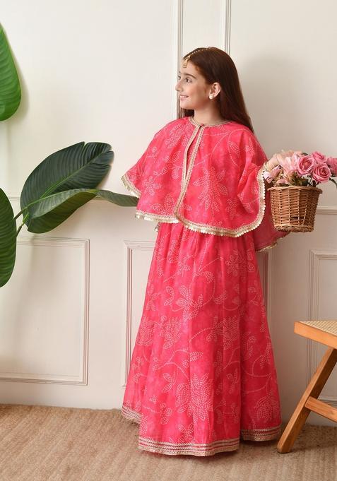 Pink Printed Silk Lehenga Choli For Girl
