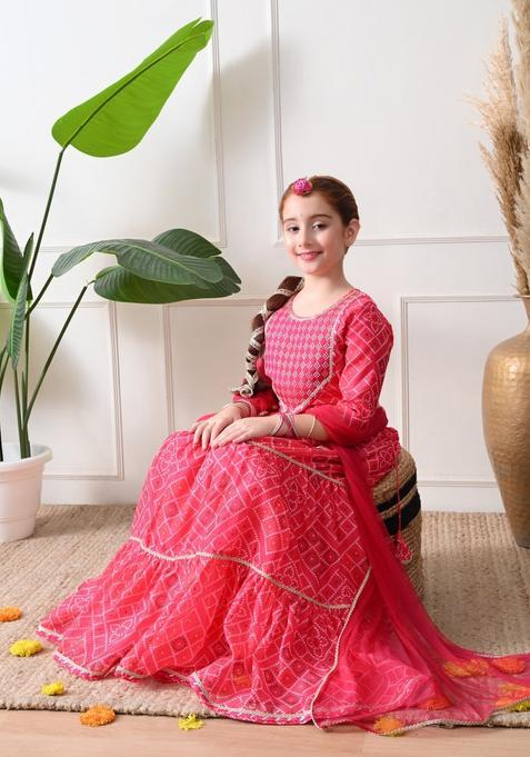 Pink Printed Silk Lehenga Choli For Girl