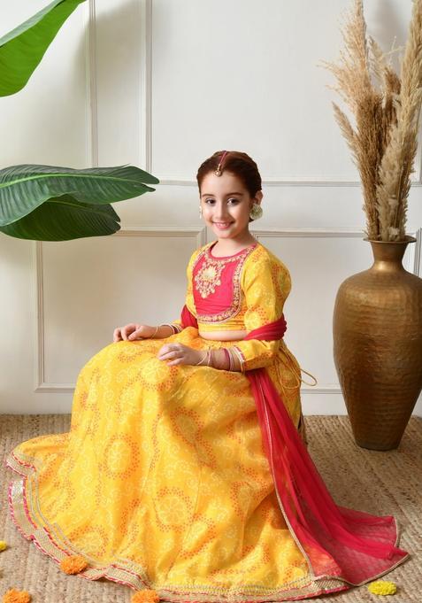 Yellow Embellished Silk Lehenga Choli For Girl