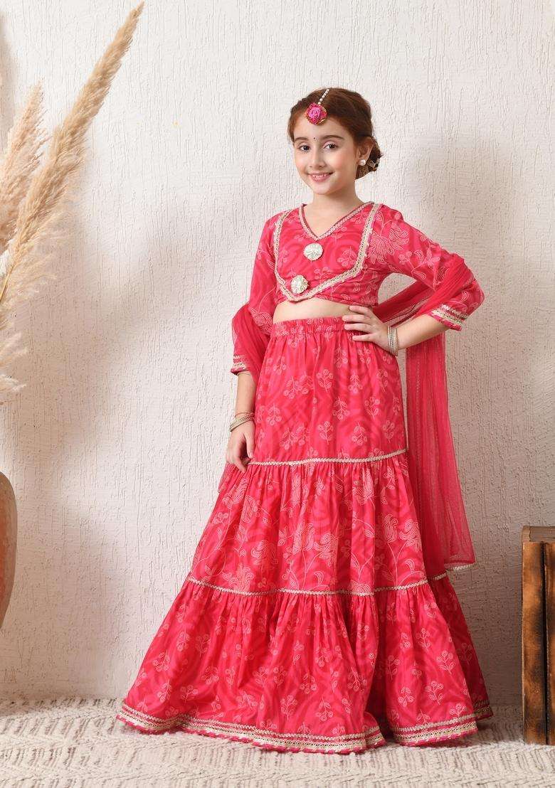 Pink Embellished Viscose Lehenga Choli For Girl - Indya