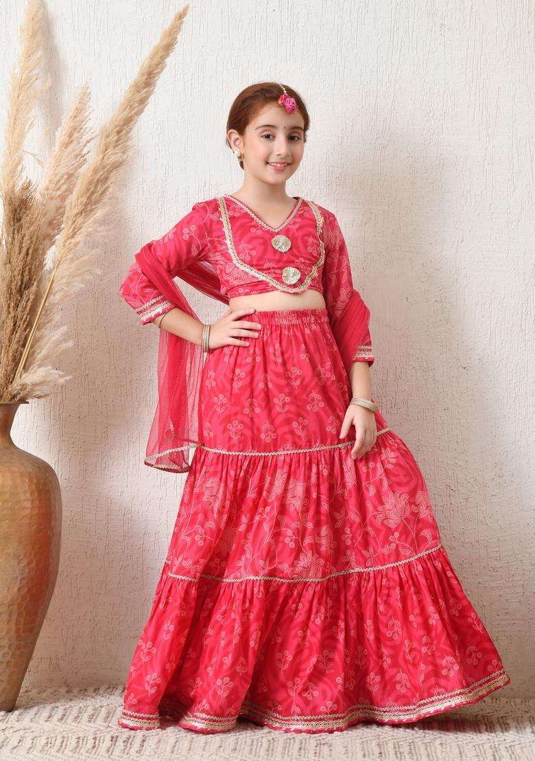 Pink Embellished Viscose Lehenga Choli For Girl - Indya