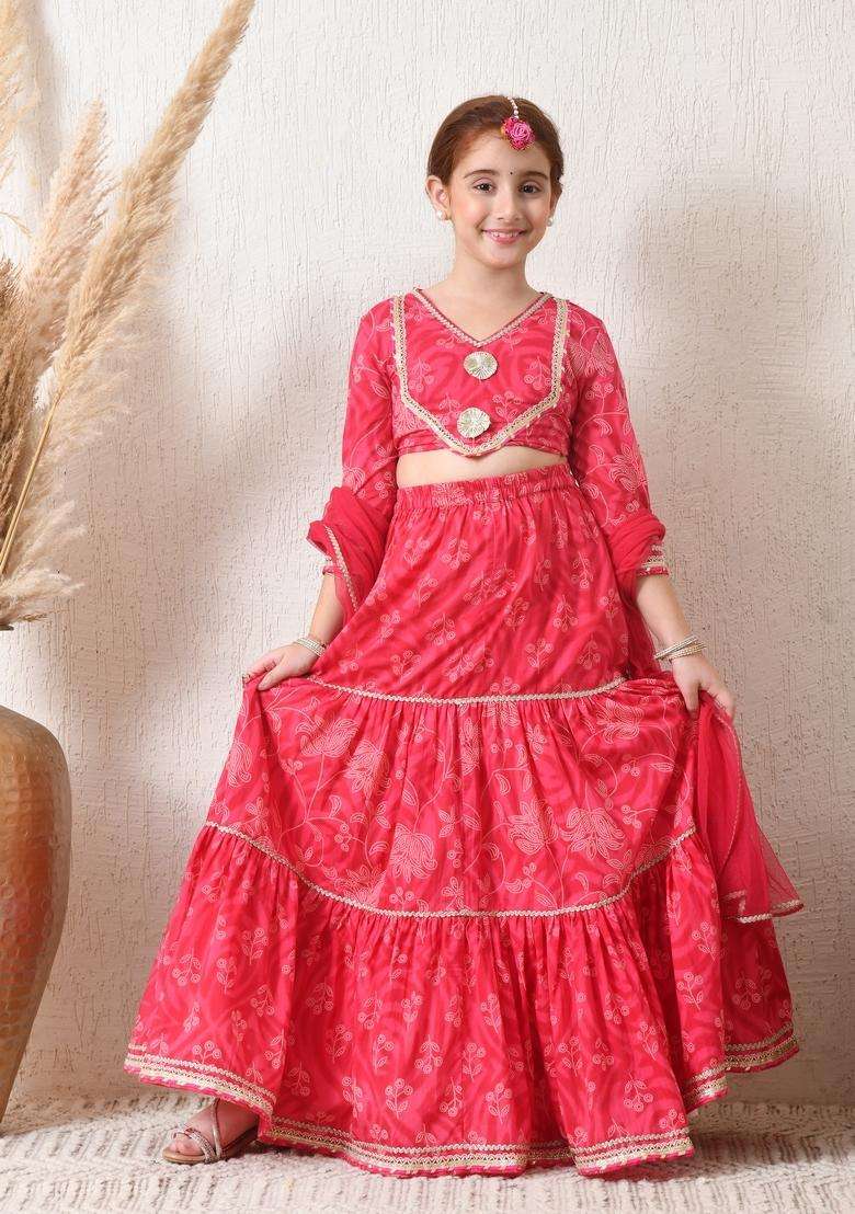 Pink Embellished Viscose Lehenga Choli For Girl - Indya