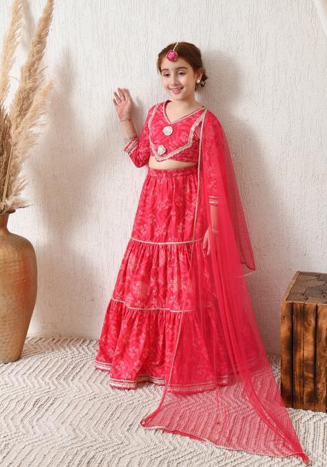 Pink Embellished Viscose Lehenga Choli For Girl