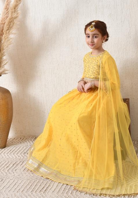 Yellow Embellished Silk Lehenga Choli For Girl