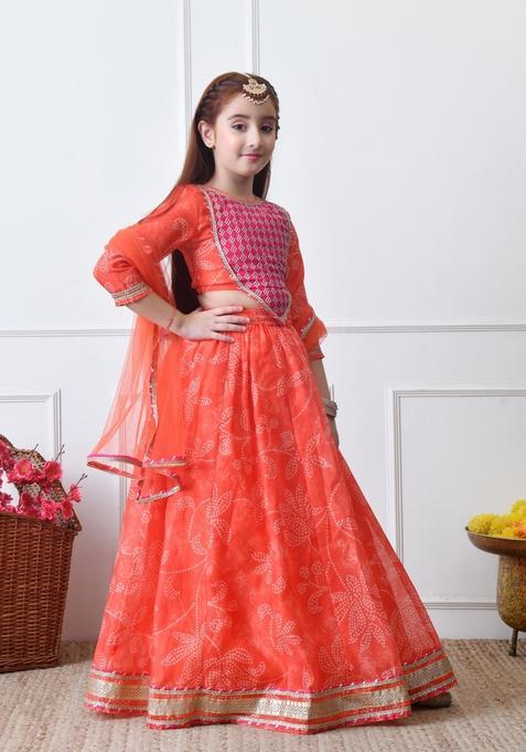 Orange Embellished Silk Lehenga Choli For Girl — view on Indya