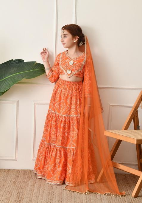 Orange Embellished Viscose Lehenga Choli For Girl — view on Indya