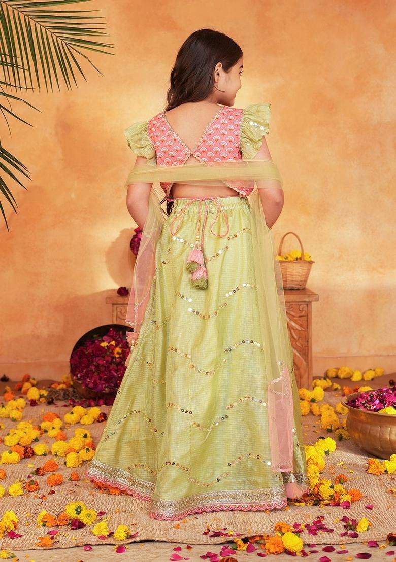 Pink Woven Cotton Lehenga choli For Girl - Indya