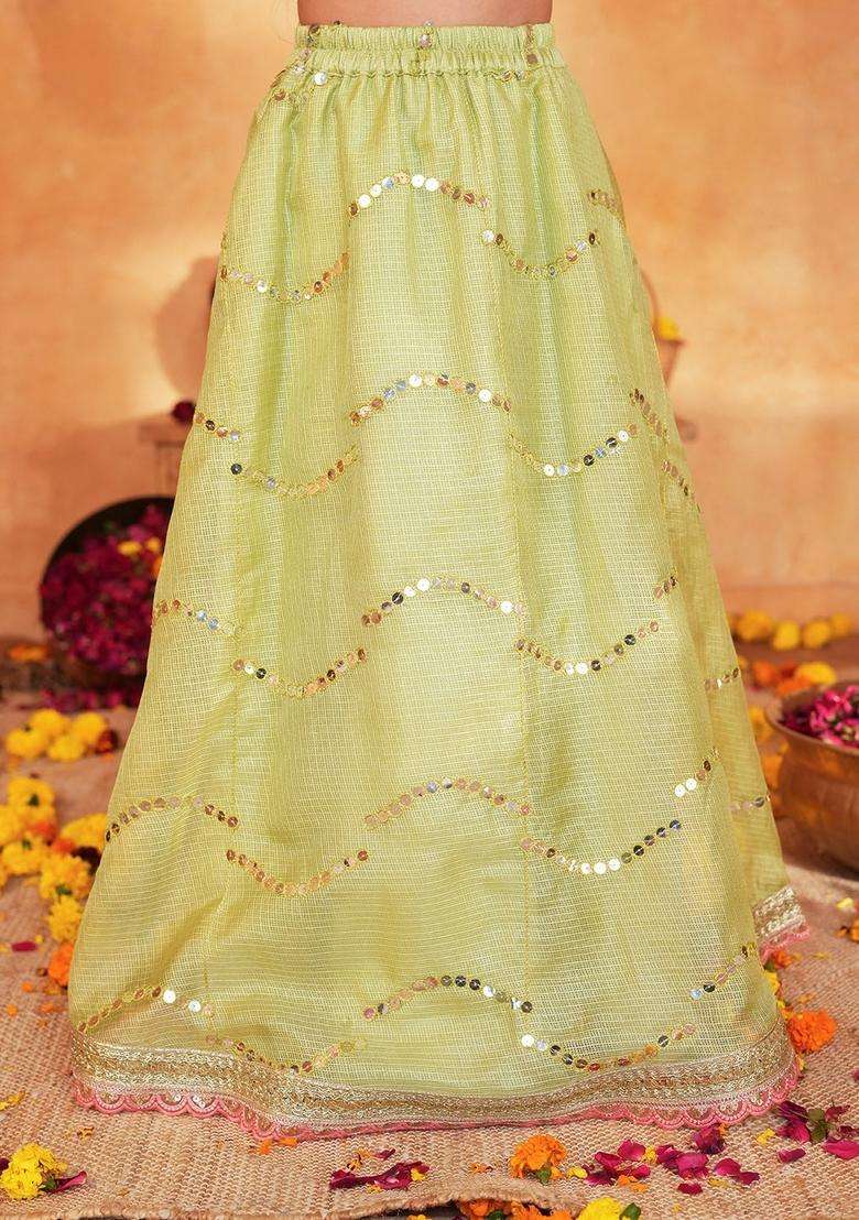 Pink Woven Cotton Lehenga choli For Girl - Indya