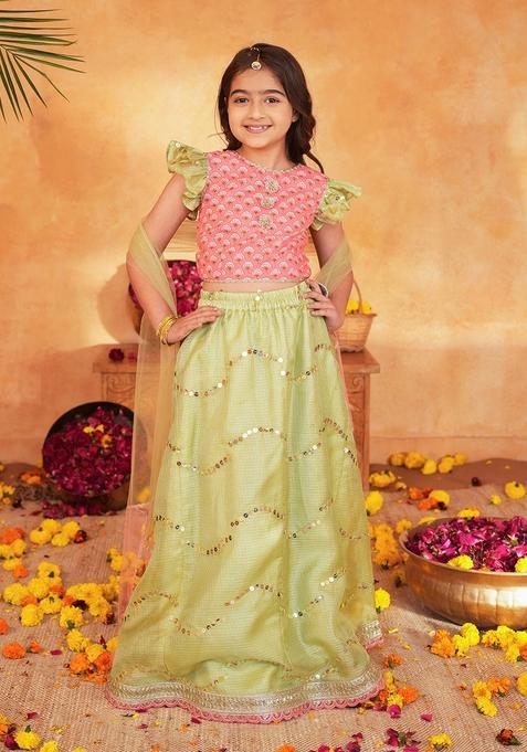 Pink Woven Cotton Lehenga choli For Girl