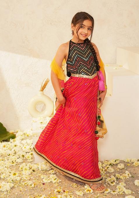 Black Woven Cotton Lehenga choli For Girl — view on Indya