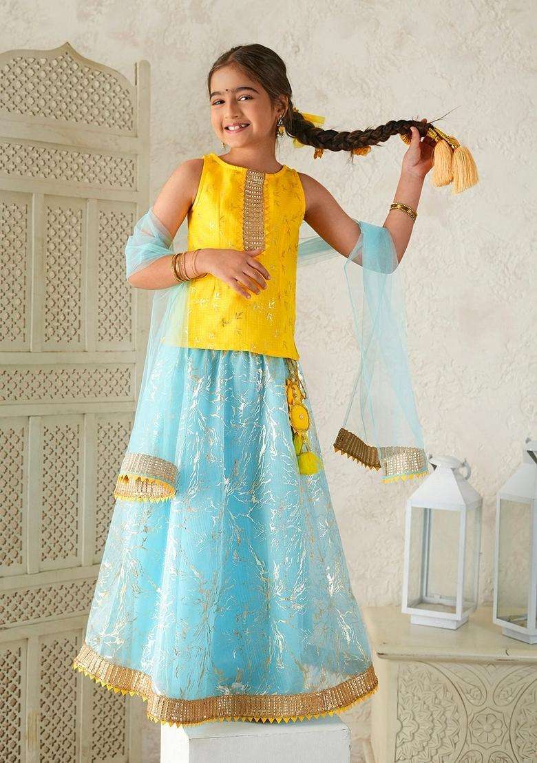 Multicolor Floral Print Cotton Lehenga Choli For Girl - Indya
