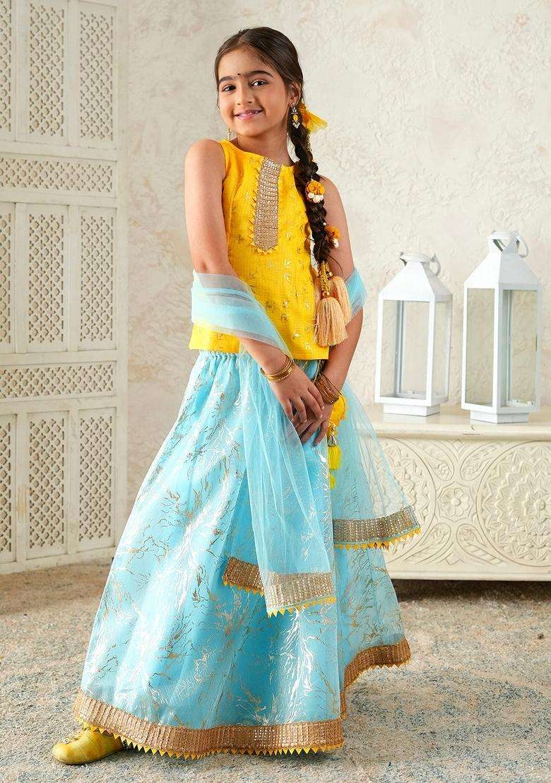 Multicolor Floral Print Cotton Lehenga Choli For Girl - Indya