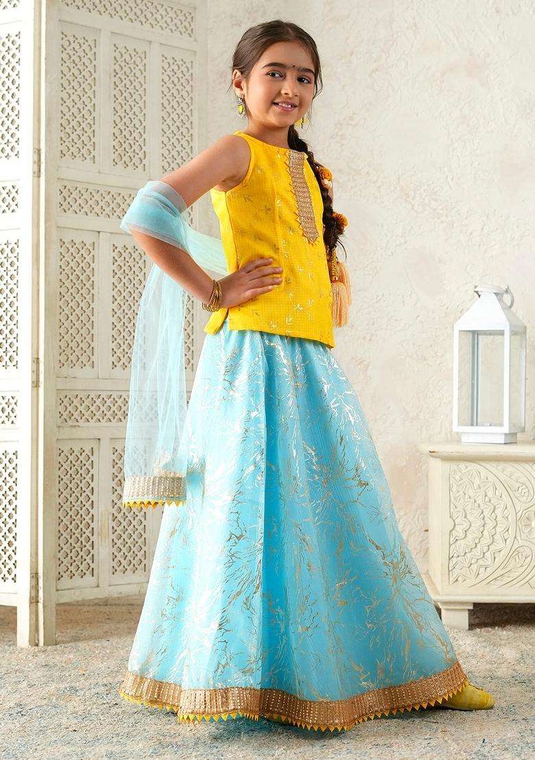Multicolor Floral Print Cotton Lehenga Choli For Girl - Indya