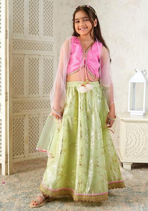 Multicolor Floral Print Cotton Lehenga Choli For Girl