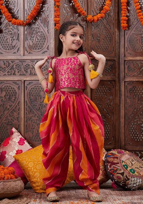 Purple Floral Print Viscose Dhoti Set For Girl