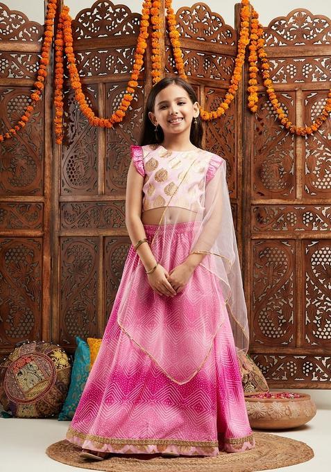 Purple Floral Print Viscose Lehenga Choli For Girl