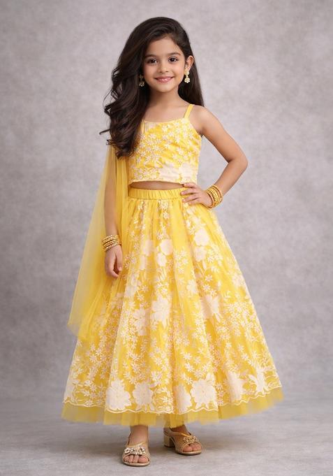 Yellow Embroidery Polyester Lehenga Choli For Girls — view on Indya
