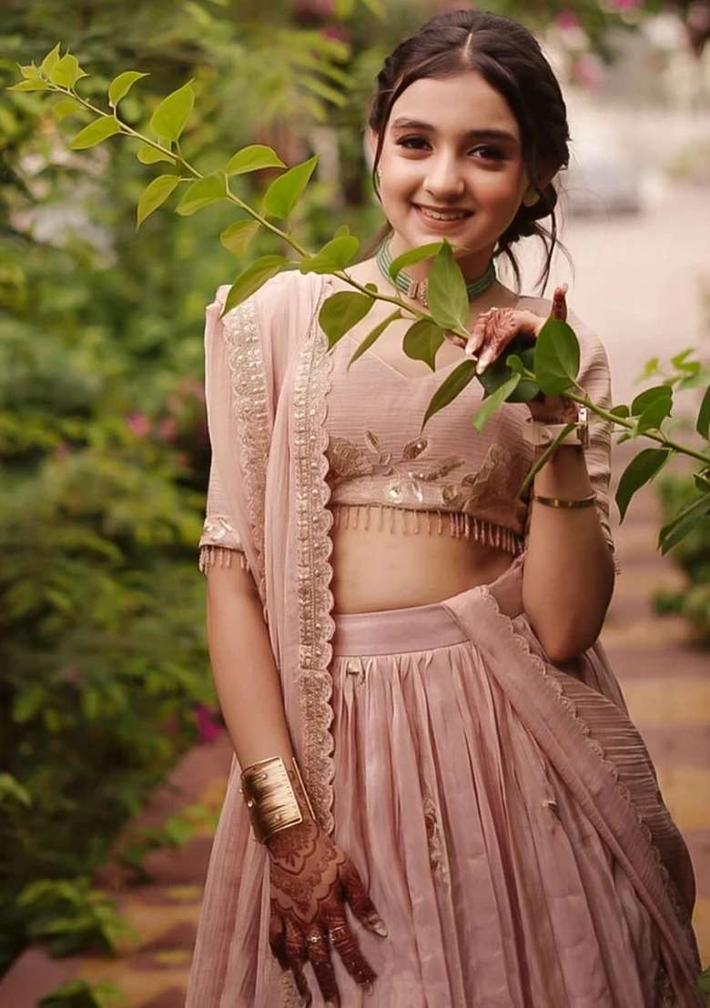 Multicolor Embroidered Crepe Lehenga Set For Girls - Indya