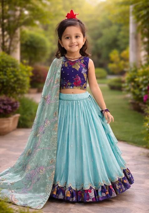Multicolor Sequin Work Silk Lehenga Set For Girls