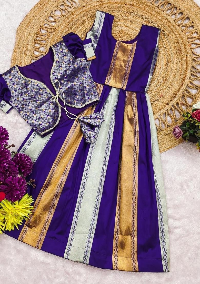 Purple Woven Silk Lehenga Set For Girls - Indya