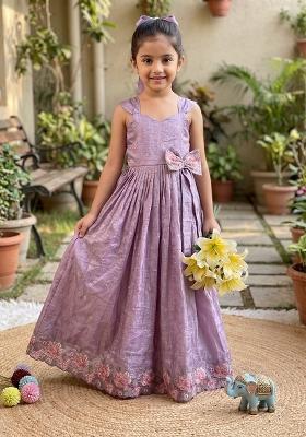 Blue Embroidered Silk Gown For Girls