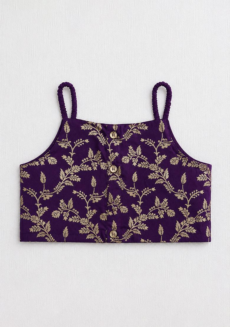 Purple Printed Polyester Lehenga Set For Girls - Indya