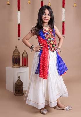 White Rayon Lehenga Set For Girls