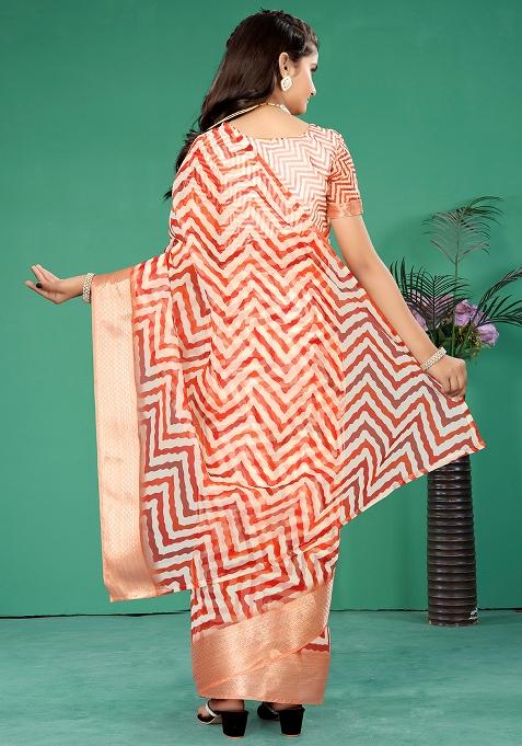 Orange Embellished And Sequined Poly Blend Saree Set For Girls