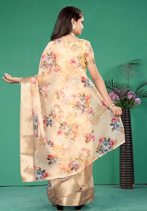 Yellow Embellished And Sequined Poly Blend Saree Set For Girls