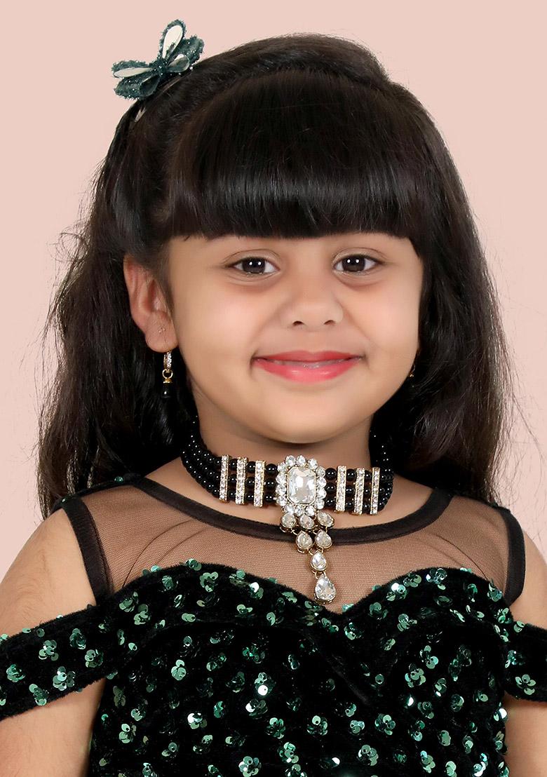 Mustard Yellow Embellished And Sequined Poly Blend Saree Set For Girls