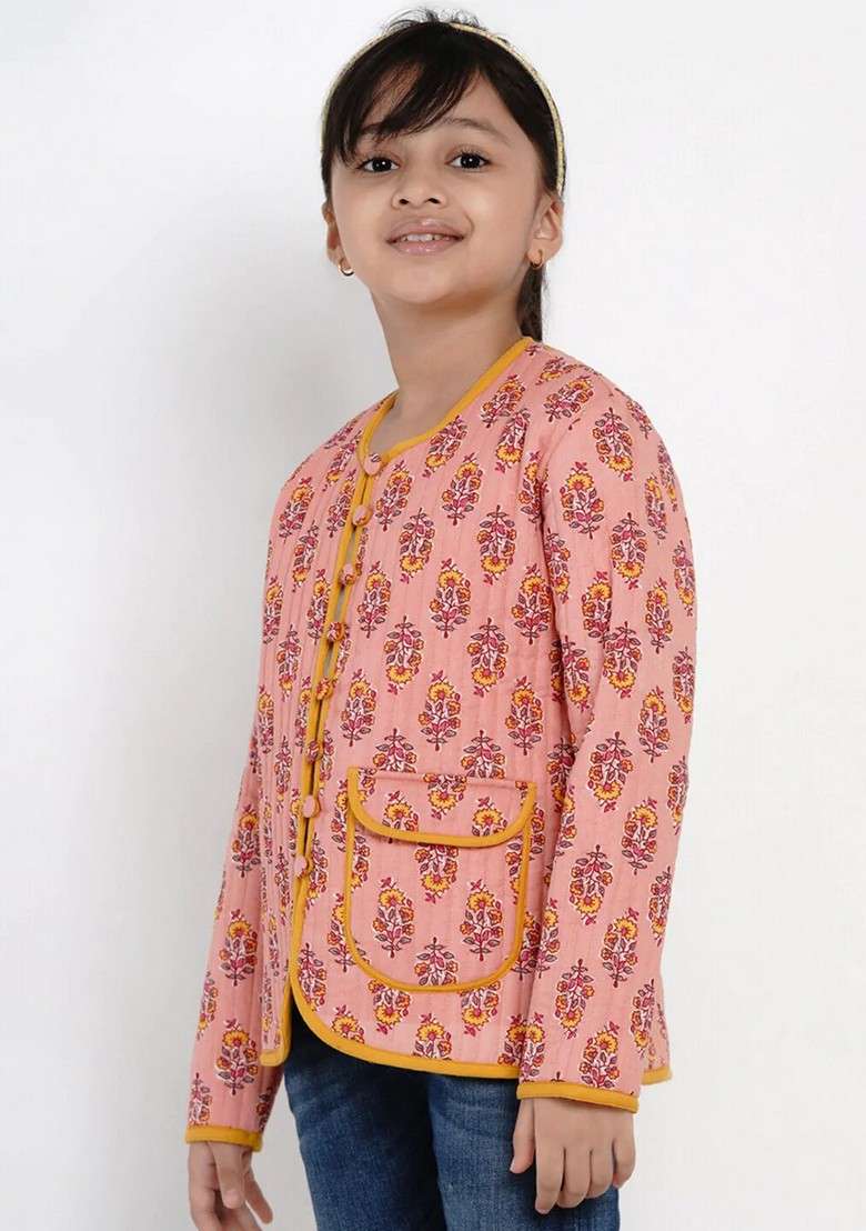 Peach Printed Cotton Jacket - Indya