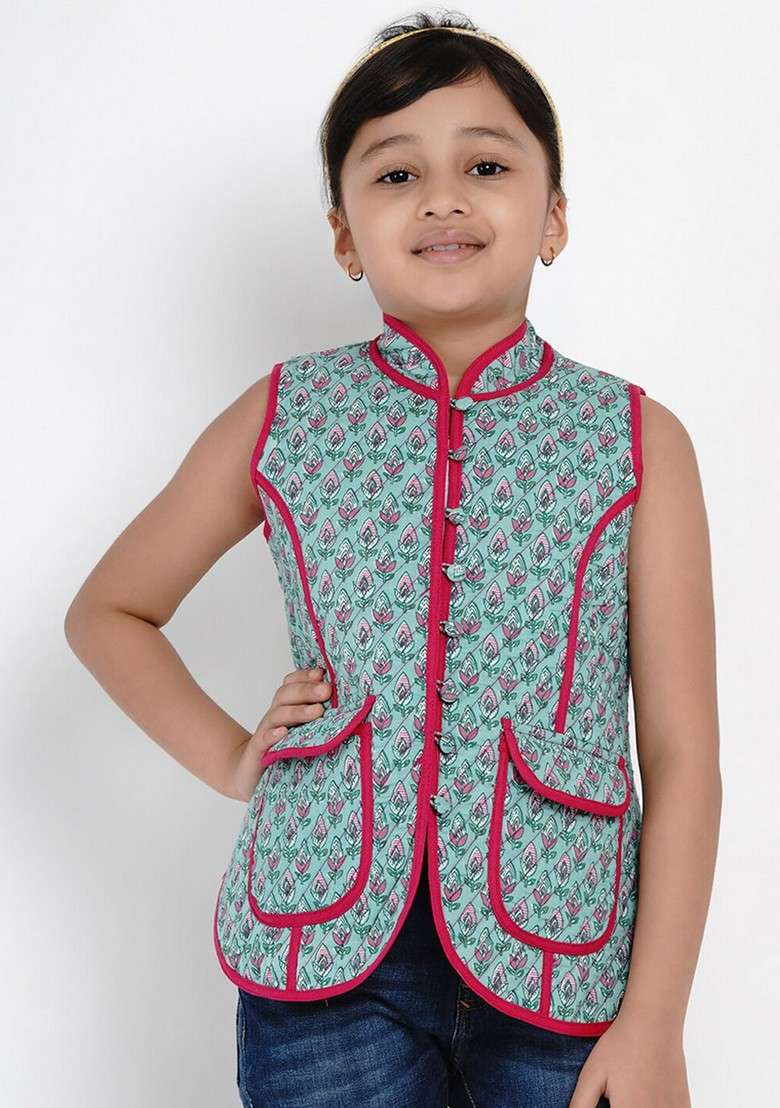 Green Printed Cotton Jacket - Indya