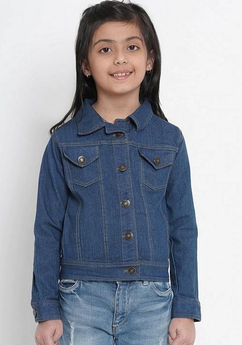 Blue Solid Cotton Jacket