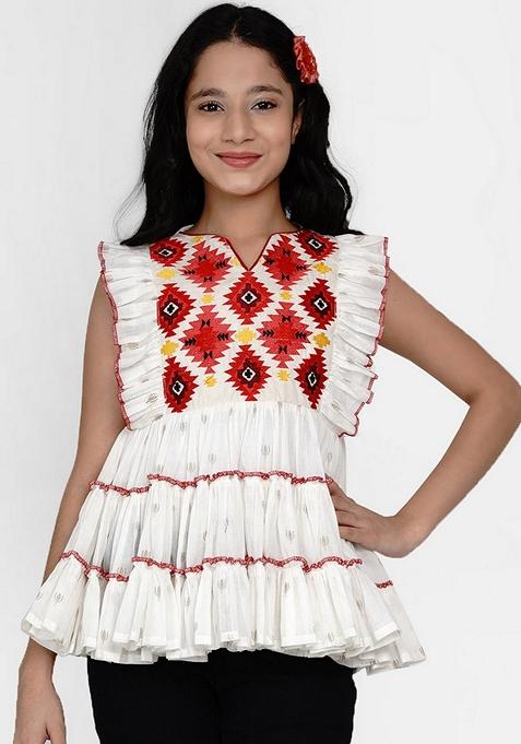 White Printed Cotton Top