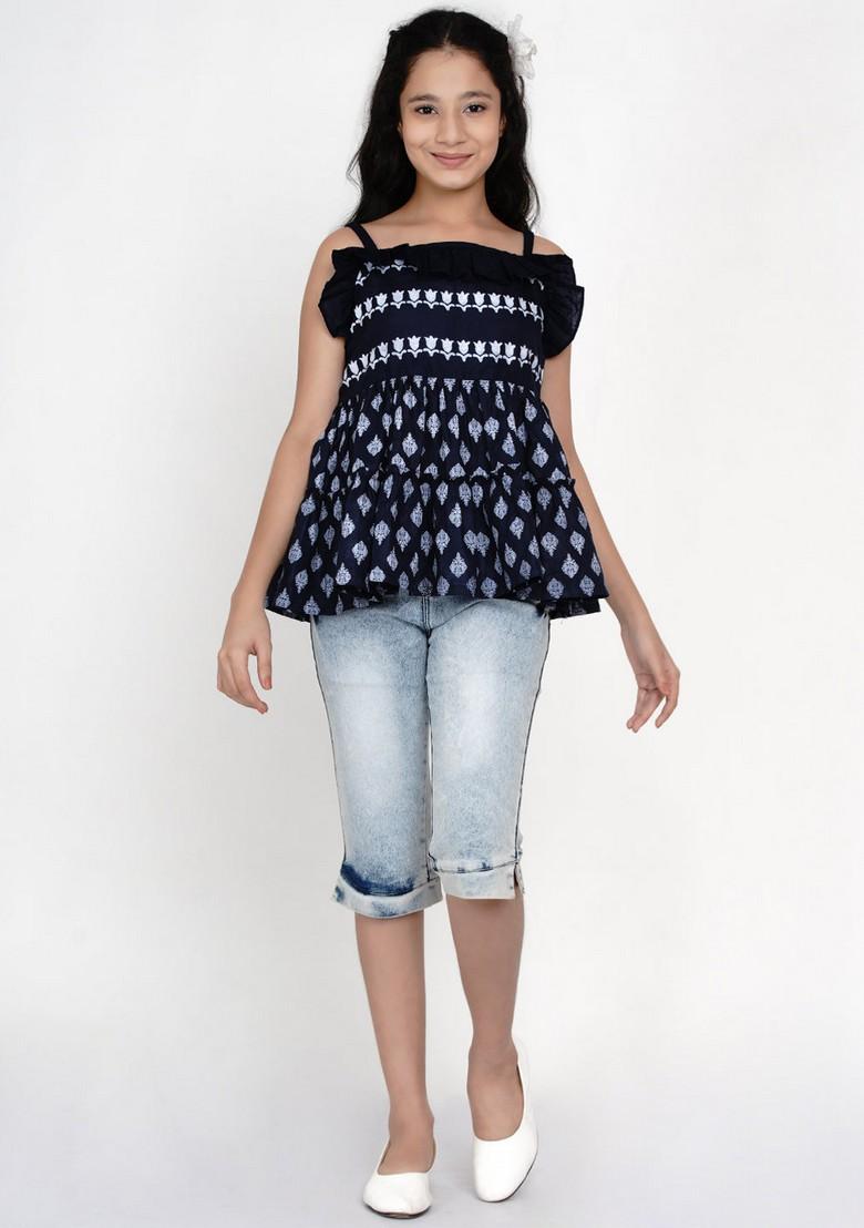 Blue Printed Cotton Blend Top - Indya
