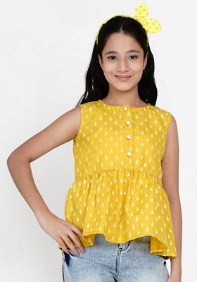 Mustard Printed Cotton Blend Top