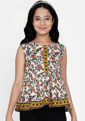 Off White Printed Cotton Top