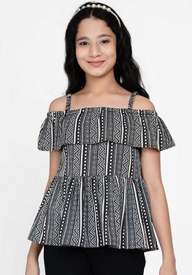 Black Printed Cotton Blend Top