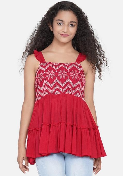 Red Printed Cotton Top