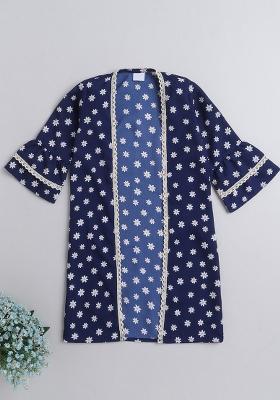Blue Printed Polyester Shrug For Girls