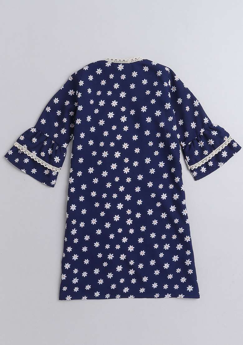 Blue Printed Polyester Shrug For Girls - Indya