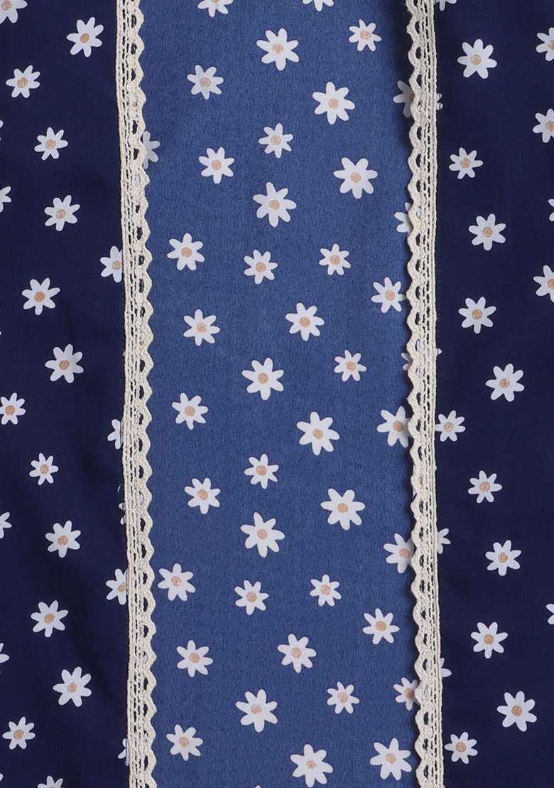 Blue Printed Polyester Shrug For Girls - Indya