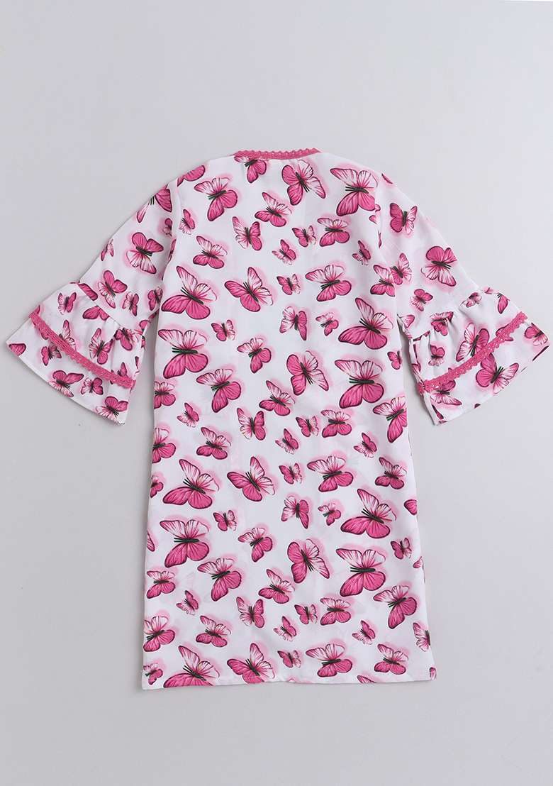 Pink Printed Polyester Shrug For Girls - Indya