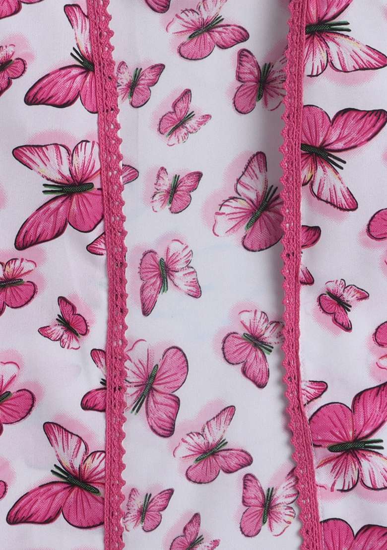 Pink Printed Polyester Shrug For Girls - Indya